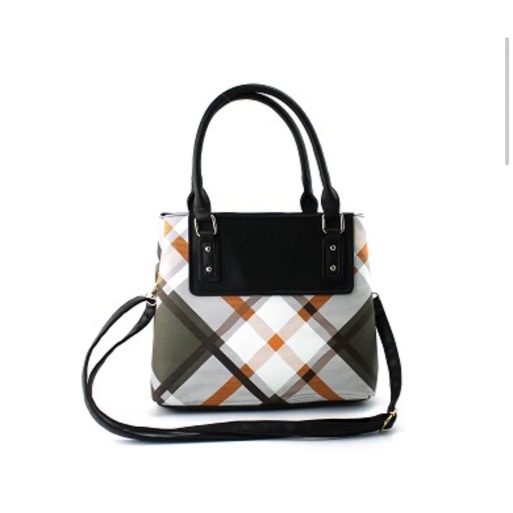 AR New York Green‎ and Yellow Plaid Satchel with Black Straps and Accents